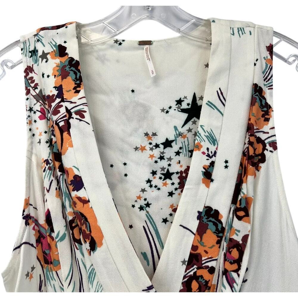 Free People Womens Ivory Floral Sleeveless Wrap Tunic Blouse Top Size XS - Picture 3 of 4